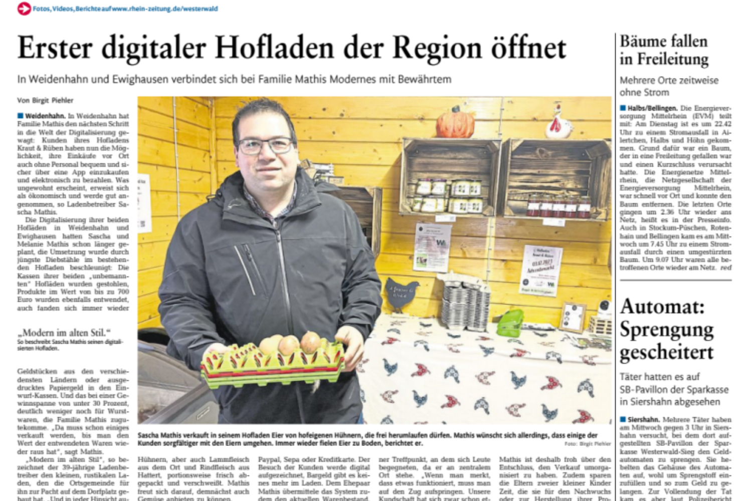 Screenshot Pressemitteilung Der erste digitale Hofladen eröffnet im Westerwald