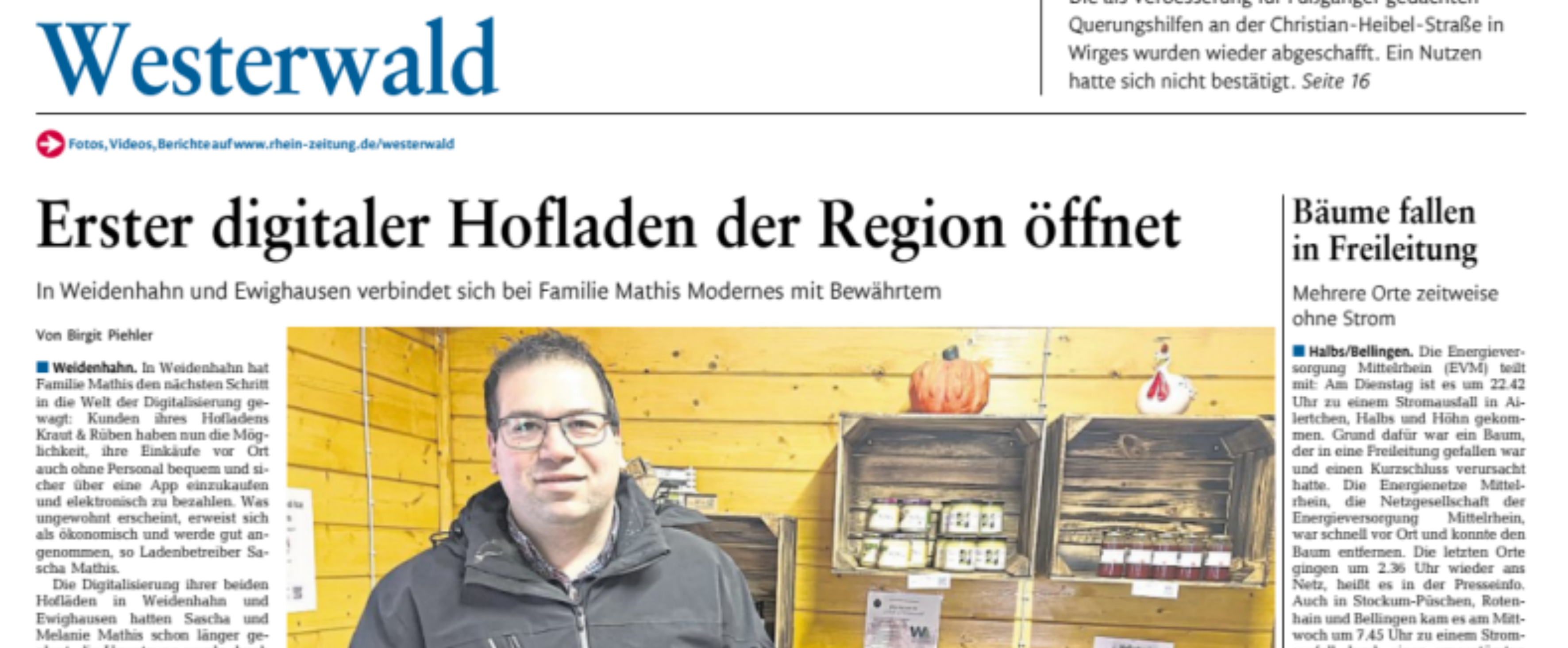 Screenshot Pressemitteilung Der erste digitale Hofladen eröffnet im Westerwald