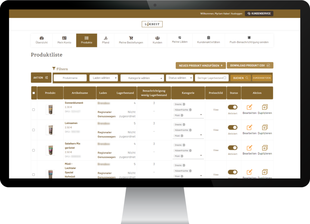 Screenshot Funktionen und Features LOKBEST Software Produkt­verwaltung